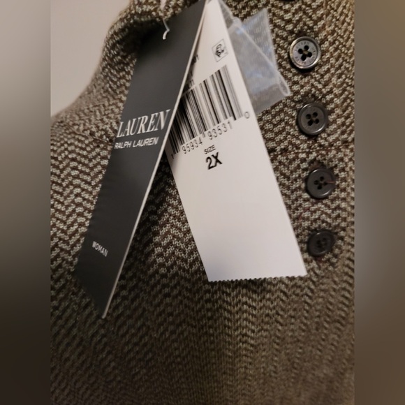 Lauren Ralph Lauren Faux-Leather-Trim Wool Sweater Dress NWT 2X - Picture 4 of 5